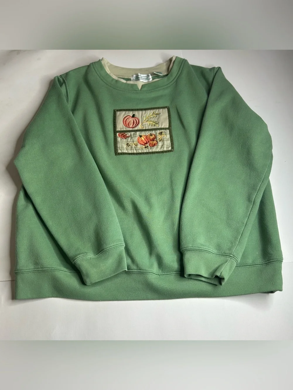 Shenanigans Vintage Green Crewneck Pumpkin Y2K Sweatshirt Grannycore Autumn Sz L